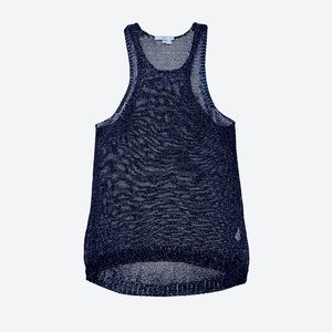 Vince Blue Metallic Open Knit Mesh Oversized Hi Low Racerback Tank Size XS